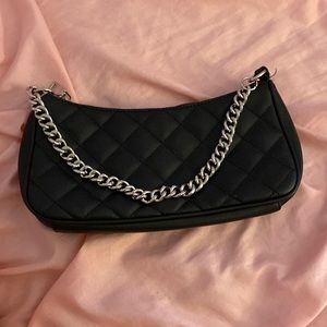 black, detailed, silver chain, bag